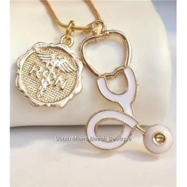 Unbranded Nursing RN Caduceus Necklace Stethoscope Nurse Graduation Gift Gold Plated White
