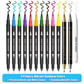 Edible Markers, Colorful Metallic Gold Food Coloring Pens, 13 pcs Writer with Brush Tip for Decorating Cookies, Fondant, Gum paste, Icing, Macarons, DIY Easter Eggs, Marshmallows, Fruits.