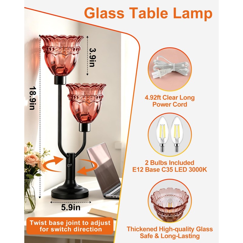 Lightdot Mid Century Modern Table Lamp Red Glass Vintage Lamp
