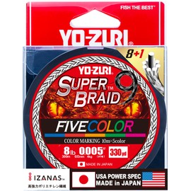 YO-ZURI SUPERBRAID 9 - Floating Braided Fishing LINE, 330 YD, 5 Color, 8 LB