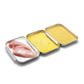 Supremery Breading Set Stainless Steel 3-Piece Set - 3 x Bowls for Breading 23 x 15 x 3 cm - Cutlets Meat Fish - Metal Breading Street Grill Tray Rectangular