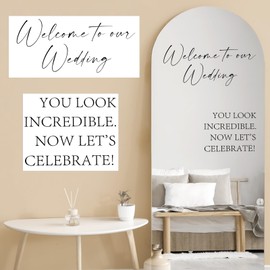 Watersay 2 Pcs Welcome to Our Wedding Mirror Decal Vinyl Mirror Lettering Decal Sticker Removable Letters Wedding Decals for Mirrors Glass Window Sign Marriage Decoration(Black)