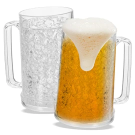 4 Pack Freezer Beer Mugs, 16 oz Clear Double Wall Gel Frosty Ice Mugs with Gel, Plastic Beer Mugs with Handles for Freezer, Parties and Gifts