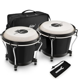Eastar Bongo Drums 6” and 7” Congas Drums for Kids Adults Beginners Professional Wood Percussion Instrument with Bag and Tuning Wrench, Black