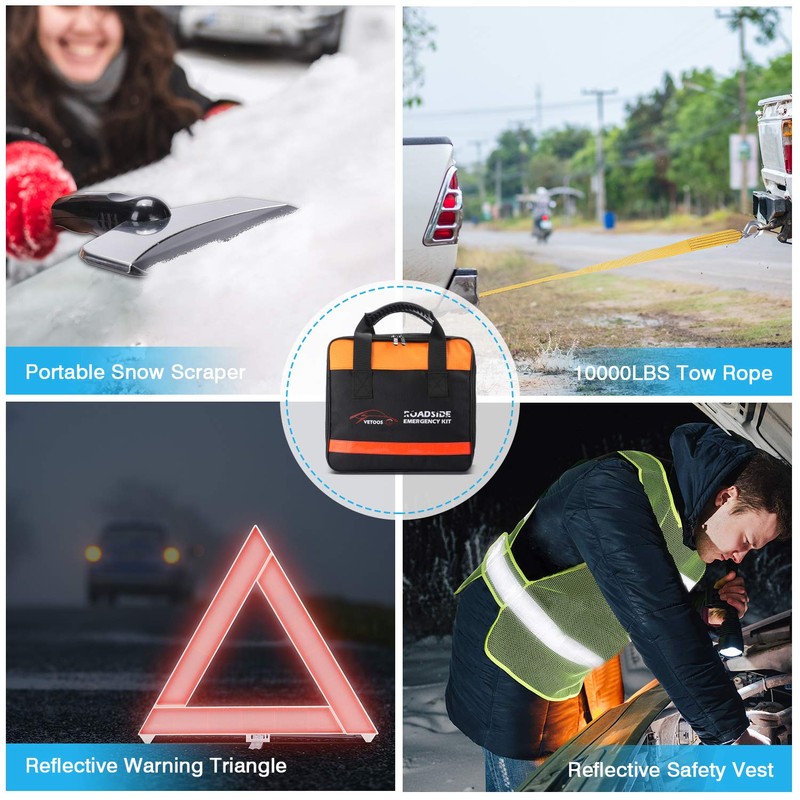 Vetoos Car Roadside Emergency Kit with Jumper Cables, Auto Vehicle
