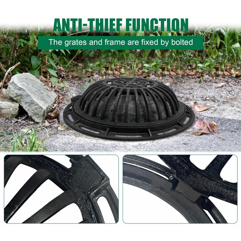 Natotela 20in Ductile Iron Atrium Drain Grate and Frame, Dome