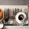 JanJCurt Retro Deer Placemats, Foggy Forest Mountain Rustic Farmhouse Animal