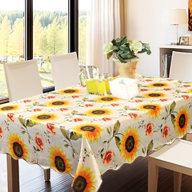 PlentifulHome Waterproof Sunflower Tablecloth Rectangle Manteles De Girasoles Yellow Vinyl Table Cloth Fabric Cover Floral for Kitchen Picnic Party Fiesta 60x122 Inch