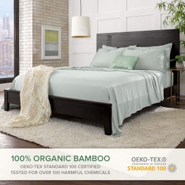 Pure Bamboo Sheets King Size Bed Sheets 4 Piece Set, 100% Organic Bamboo, Luxuriously Soft & Cooling, Double Stitching, 16" Deep Pockets, 1 Fitted, 1 Flat, 2 Pillowcases (King, Sea Glass)