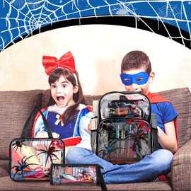 Kacctyen 3 Pcs Clear Backpack for Boys Girls Kids School Heavy Duty Clear Bookbag Transparent Backpack with Lunch Bag(Black,Spider)