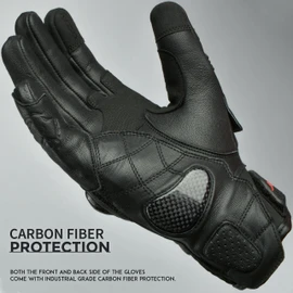 J.A.G. Leather Motorcycle Gloves for Men - Carbon Fiber Knuckle Protection, Motorbike Powersports, Dirt Bike, Touchscreen Gloves for Men and Women, Guantes para Moto. (Black, Large)