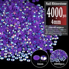 4000pcs 4mm Resin Rhinestones Bulk, Dark Purple AB Flatback Round Jelly Rhinestones Bedazzling Non Hotfix Crystal Gems Large Quantity Wholesale for DIY Crafts Clothes Tumblers Face Makeup Manicure