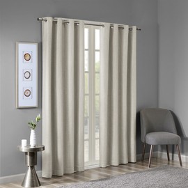Sun Smart Maya Blackout Curtain Patio Single Window, Textured Heatherd Print, Grommet Top Living Room Decor Thermal Insulated Light Blocking Drape for Bedroom and Apartments, 50x84, Taupe