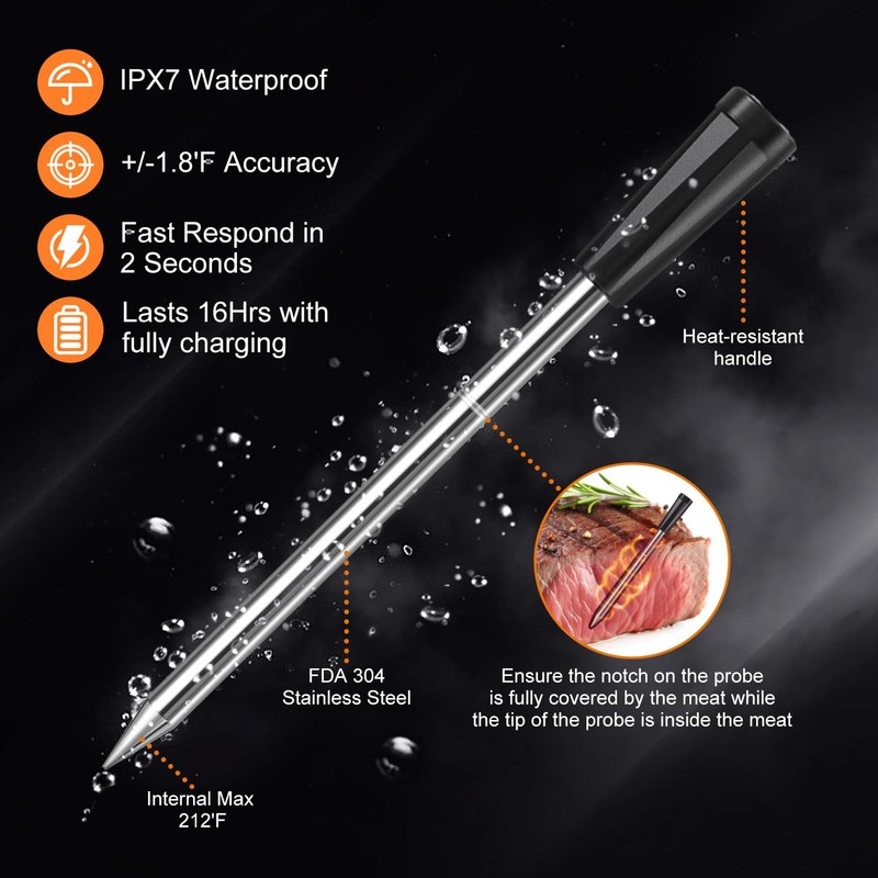 Smart Bluetooth Meat Thermometer, 330ft Rang Cooking Thermometer, Wireless Thermometer