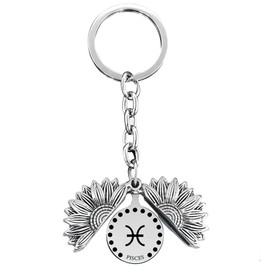 HAMYUTA Zodiac Sign Pisces Constellation Gifts for Women Girls Stainless Steel Key Chain Sunflower Keychain Pisces Zodiac Gifts for Teens Boys Girls Birthday Christmas Gift (Pisces [Feb 19 - Mar 20])