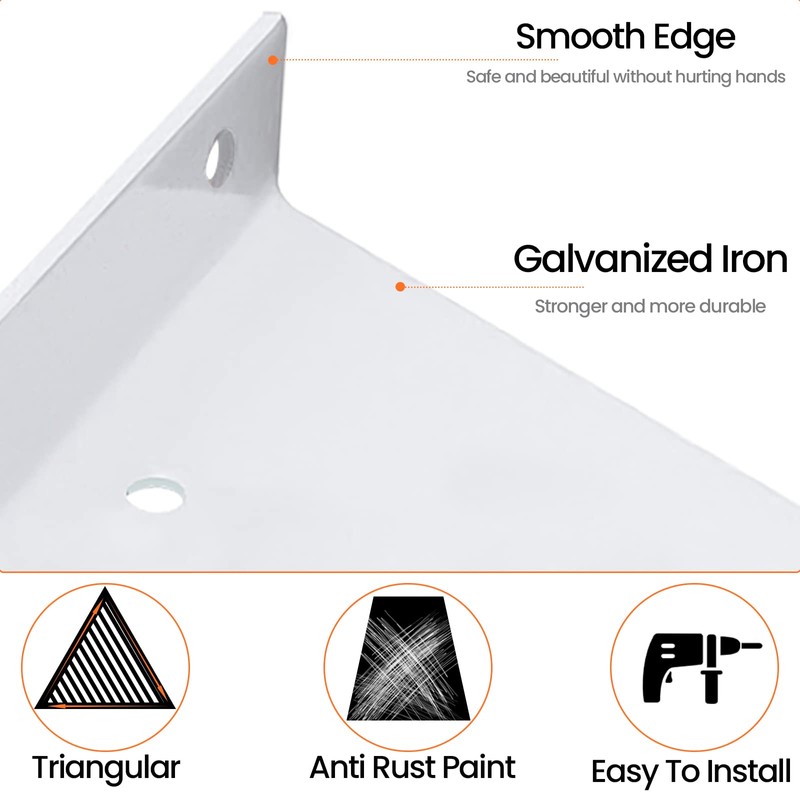 Shelf Brackets, Pack of 4, Triangular Invisible Iron, Heavy Duty,