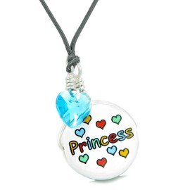 Love Couples or BFF Set Cute Ceramic Princess Lucky Charm Blue Red Hearts Amulet Adjustable Necklaces