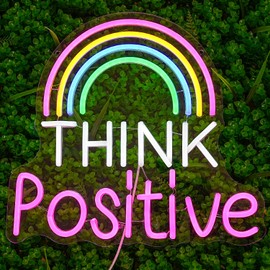 LULANMP Think Positive Neon Sign for Wall Decor Rainbow Neon Light Colorful LED Letter Neon Lights Positive Affirmation LED Sign for Bedroom Classroom Party Library Study Room Wall Art(14.1''*13'')