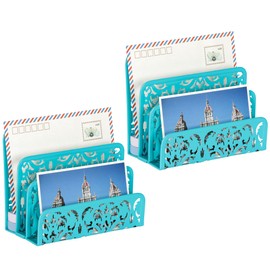 EasyPAG Mail Organizer Countertop 2pc Desk Mail Sorter for Envelope 3-Slot Vertical Letter Holder for Office, Home, School, Dark Teal