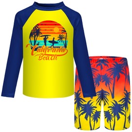 Boys Two Piece Rash Guard Swimsuits Kids Short Sleeve Swimwear Sets Quick Dry Bathing Suit 3-10 Years