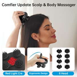 COMFIER Cordless Scalp Massager Hair Growth with 3 Kneading Modes, Waterproof Head Massager with 8 Claws for Deep Cleaning, Head Scratcher, Body Massager for Stress Relief (Black)