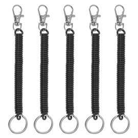 PATIKIL Retractable Coil Springs Keychain, 5 Pack Anti-lost Key Chain Holder Lanyard Cord with Metal Lobster Clasp Keyring 12cm for Keys Wallet, Black
