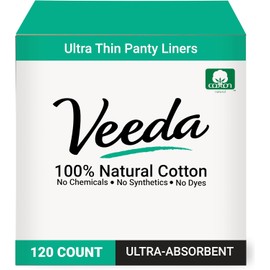 Veeda Natural Cotton Ultra Thin Panty Liners for Women - Breathable Thin Daily Liners are Always Chlorine and Toxin Free - Hypoallergenic & Comfortable Pantyliners - 120 Count