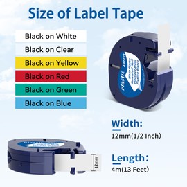 6 x MarkField Compatible with Dymo Letratag Label Tape, Compatible with Dymo Letratag XR Label Tape, Plastic Bands for Letra Tag LT-100H LT-100T XR XM 200B, 12 mm x 4 m