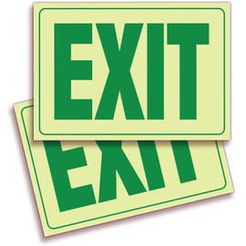 Exit Photoluminescent Signs Stickers – 2 Pack 10x7 Inch – Premium Self-Adhesive Glow in The Dark Vinyl, Laminated for Ultimate UV, Weather, Scratch, Water and Fade Resistance, Indoor & Outdoor