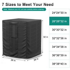 BROSYDA Central Large Air Conditioner Cover for Outside Units, Waterproof & Windproof Outdoor AC Units Cover Black (26"x26"x32" Inch)