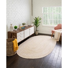 Unique Loom Braided Jute Collection Area Rug - Dhaka (3' 3" x 5' 1" Oval, White)