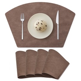 Placemats for Round Table Set of 4, Faux Leather Wedge Shaped Place Mats for Dining Table, Heat Resistant Washable Wipeable Table Mats Reversible, Coffee