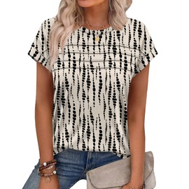 Womens Summer Tops Dressy Casual Spring Tops for Women Business Casual Summer Outfits Cap Short Sleeve T Shirts Women's Clothes Beach Fashion Trendy 2025 Boho Beige Black M