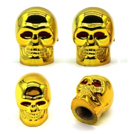 Accretion Golden Skull Valve Stem Caps, Antirust Copper Core Truck Motorcycle Bike Car Tire Valve Caps, 4Pcs/Pack