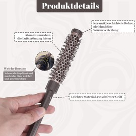 3-teiliges Rundbürsten Set, Rundbürste Klein zum Föhnen Professioneller Föhn- & Lockenstyling-Kamm für Damen & Herren kurzes Haar, Pony, Ansatz, Locken, Glattes Haar (khaki)