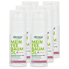 alkmene Mein Teebaum Oil Face Cream 6 x 50 ml Pimple Reduction 91% Confirmed - Natural Pure Tea Tree Oil, Vegan & Climate Neutral - 24-Hour Moisturiser for Blemished Skin - Tea Tree Oil Cream for Pimples