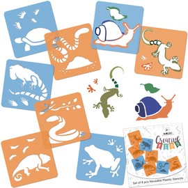 NAKLEO Stencils Painting for Children, 8 Pieces, Reptiles, Amphibians, Children's Creative Drawing Stencil Set, Plastic, 15 x 15 cm, Reusable