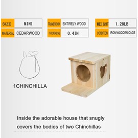 Chinchilla House Pet House Chinchilla Hideout Rabbit House Natural Wooden No Paint Safe Durable Teeth Grinding（Small）