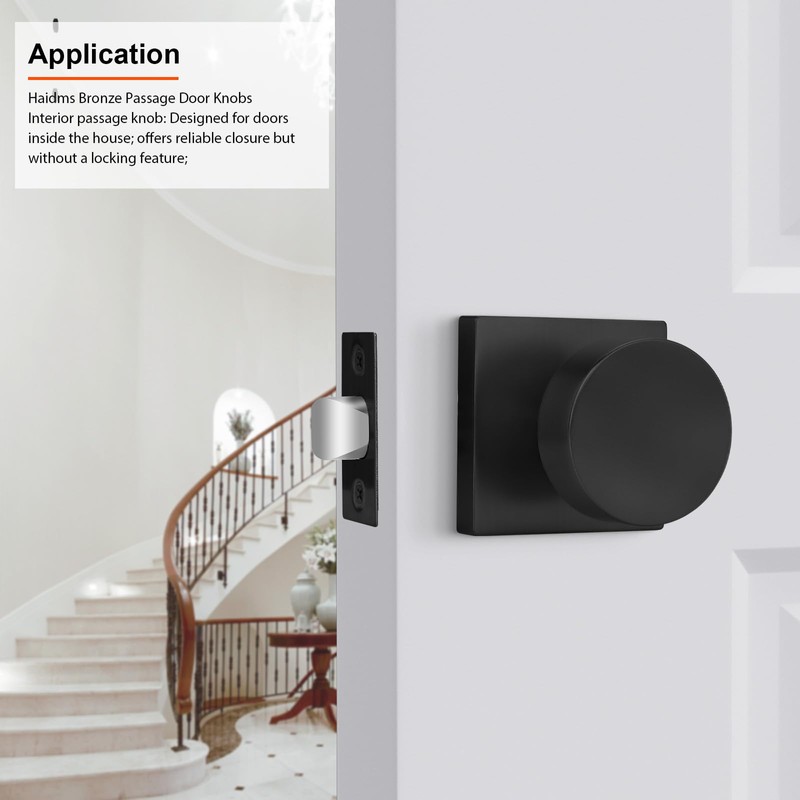 Haidms Black Passage Door Knobs, Heavy Duty Square Matte Black
