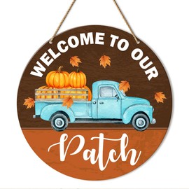 Fall Decor Sign for Home Porch, Fall Decoration for Indoor Kitchen Office Bedroom, Farmhouse Pumpkin Decor, Fall Leaf Truck Decor, Harvest Decorations, Welcome to Our Patch