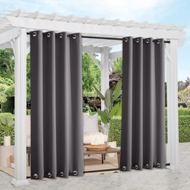 NICETOWN 2 Panels Outdoor Curtains Weighted Sunblock with Rustproof Grommet Top and Bottom, Thermal Insulated Fixed Windproof Blackout Outdoor Curtain Drapes Privacy for Patio, W52 x L95, Grey