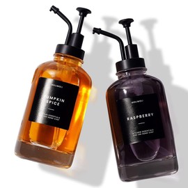 Molimoli Coffee Syrup Dispenser for Coffee Bar, Pump Dispenser, Glass Syrup Bottle w. Upgraded Pump, 16.9 oz 500 ml, Set of 2, Black