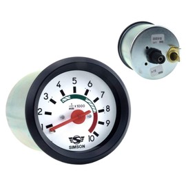 Tachometer Diameter 60 mm with Lighting and Ground Connection - 12 V - Red Hands, White Dial, Logo