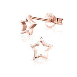 DTPsilver® Small Earrings 925 Sterling Silver, Yellow Gold-Plated or Rose Gold Plated - Cut Out Star Stud Earrings - Diameter: 7 mm, Sterling Silver, No Gemstone
