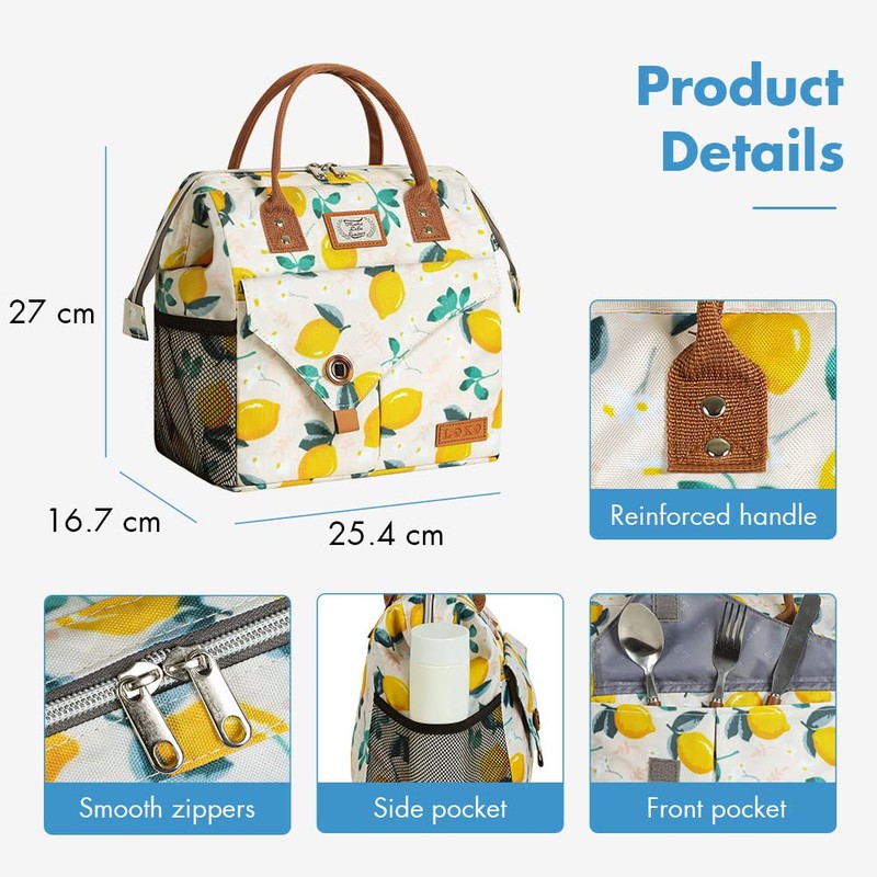 Lekesky Women's Cooler Bag, Insulated Lunch Bag, Leak-Proof Wide Open