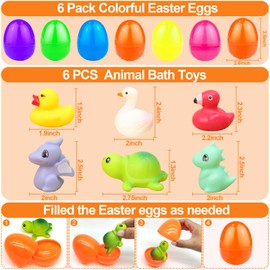 6 Pack 3.5" Large Easter Eggs Filled with Light Up Animal Floating Bath Toys, Plastic Easter Eggs with Dinosaur, Duck Toys Inside for Kids Toddlers Easter Basket Stuffers Fillers Gift Party Favors
