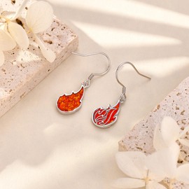 HKPATOP Flame Earrings 925 Sterling Silver Fire Opal Wings Of Fire Earrings Dangle Flame Jewelry Gifts For Women