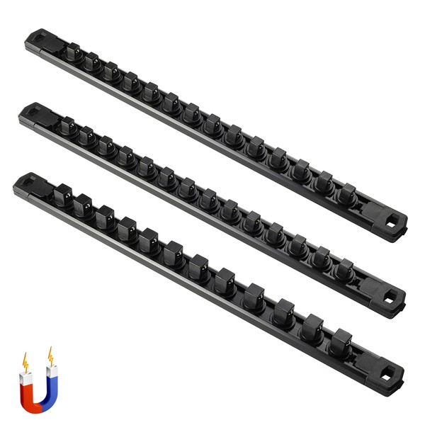ALOANES 3-Piece Magnetic Socket Organizer, Heavy Duty Aluminum Socket Rails