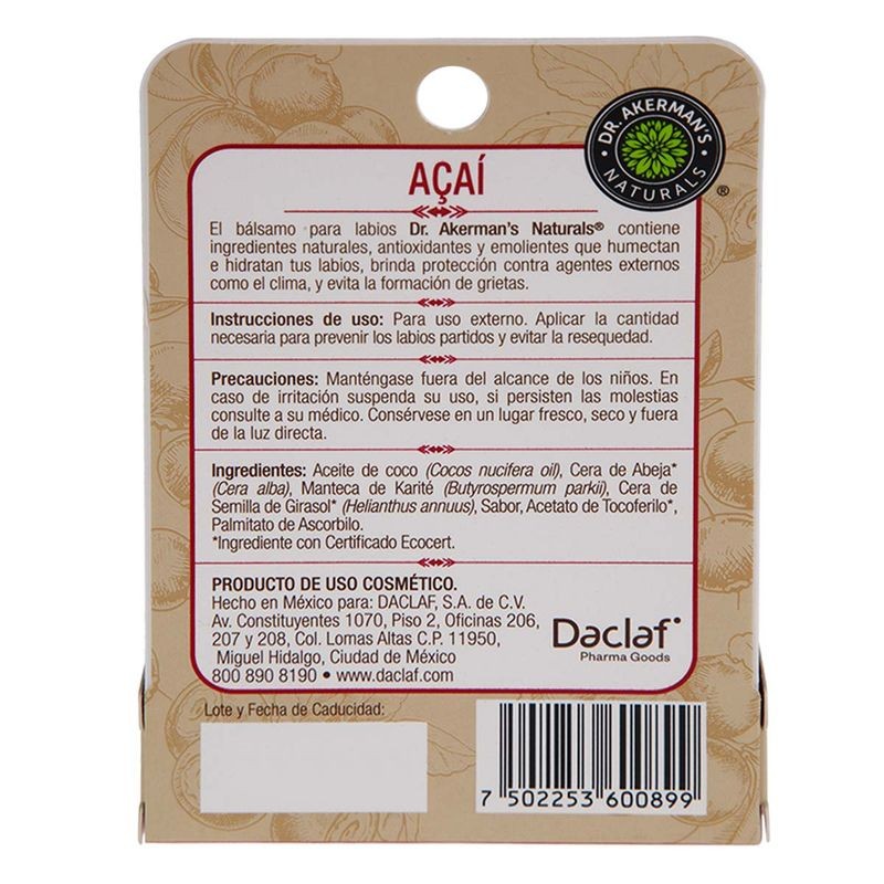Bálsamo para labios Dr. Akerman´s Acaí 4.5g