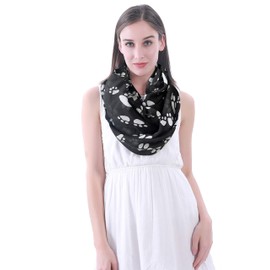 Lina & Lily Dog Cat Paw Print Women's Infinity Scarf Lightweight (Black)